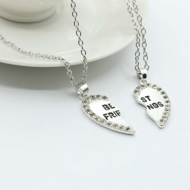 2Pcs Shining Rhinestone Friendship Necklaces Gift BEST FRIENDS Heart Pendant Necklaces Jewelry Accessory Image 10