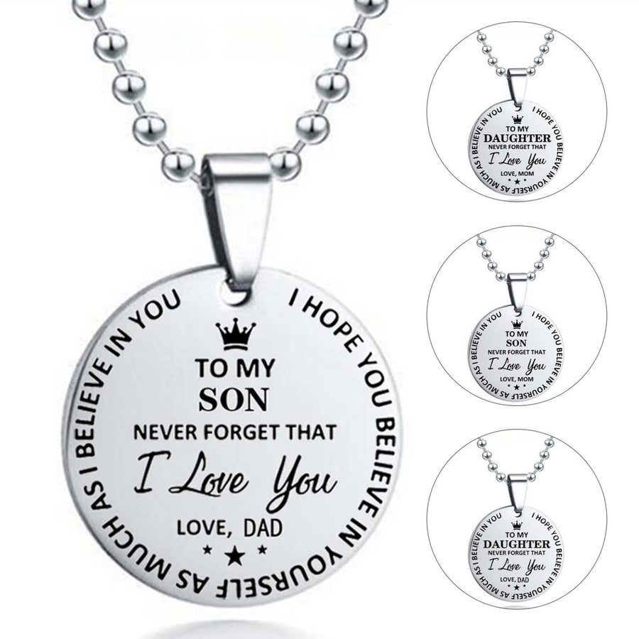 I Love You Letter Print Pendant Necklace Ball Chain Stainless Steel To My Son Round Tag Sweater Necklace Jewelry Image 1