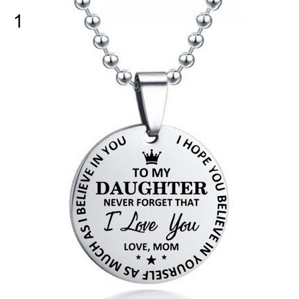 I Love You Letter Print Pendant Necklace Ball Chain Stainless Steel To My Son Round Tag Sweater Necklace Jewelry Image 2