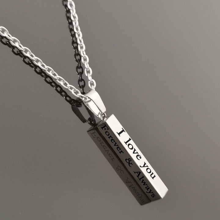 I Love You Letter Print Chain Couple Necklace Stainless Steel Square Bar Pendant Party Necklace Jewelry Accessories Image 4