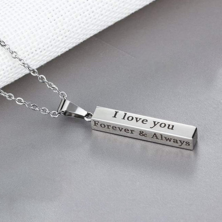 I Love You Letter Print Chain Couple Necklace Stainless Steel Square Bar Pendant Party Necklace Jewelry Accessories Image 7