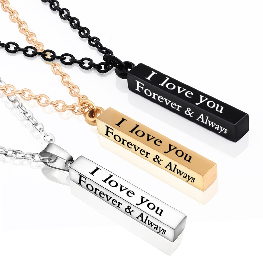 I Love You Letter Print Chain Couple Necklace Stainless Steel Square Bar Pendant Party Necklace Jewelry Accessories Image 8