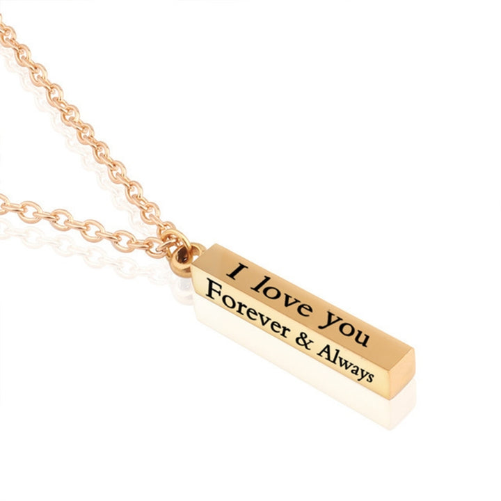 I Love You Letter Print Chain Couple Necklace Stainless Steel Square Bar Pendant Party Necklace Jewelry Accessories Image 9