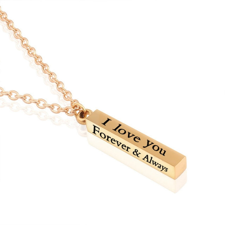 I Love You Letter Print Chain Couple Necklace Stainless Steel Square Bar Pendant Party Necklace Jewelry Accessories Image 1