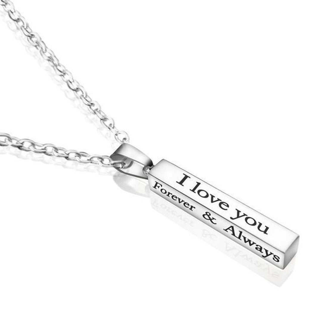 I Love You Letter Print Chain Couple Necklace Stainless Steel Square Bar Pendant Party Necklace Jewelry Accessories Image 11