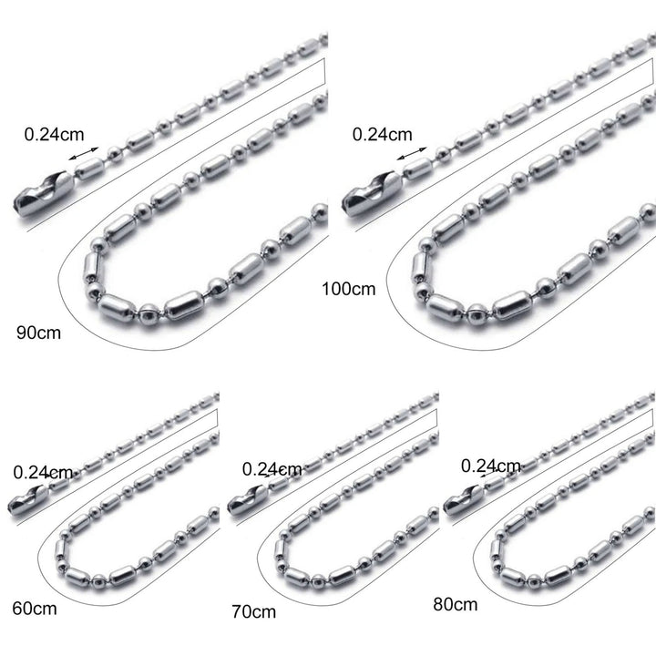 2.4mm Hip Hop Silver Color Chain Necklace Stainless Steel Ball Beads Unisex Long Necklace Jewelry Accessory Image 6