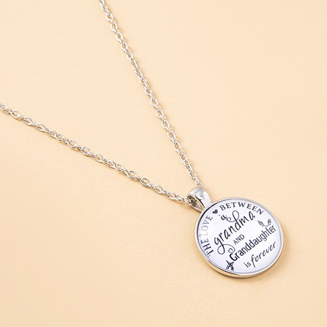 Letter Print Link Chain Pendant Necklace Lightweight Grandma Granddaughter Round Tag Sweater Necklace Family Gift Image 6