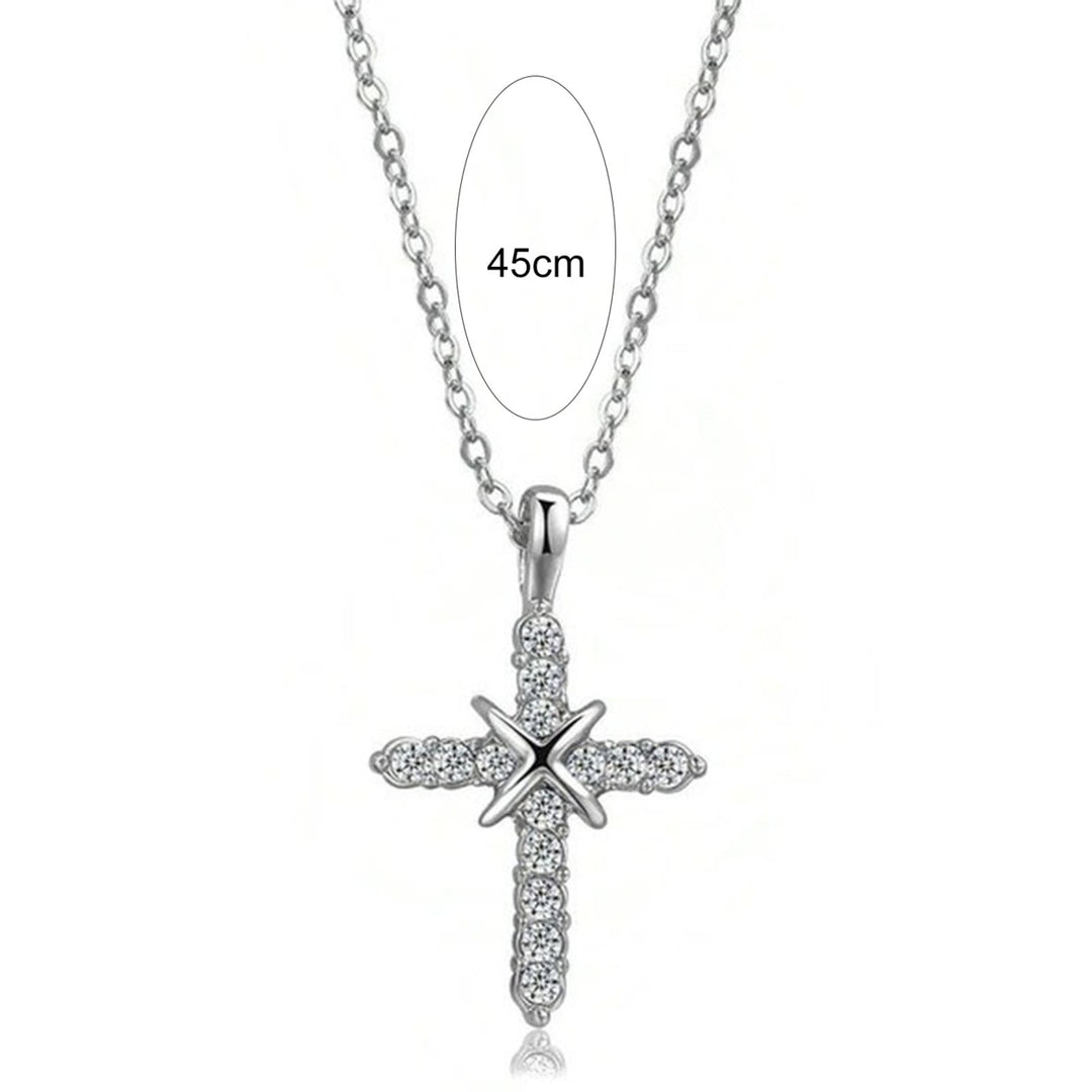 Women Necklace Shiny Surface Rust-proof Alloy Fashionable Unisex Necklace with Cross Pendant for Dating Image 4