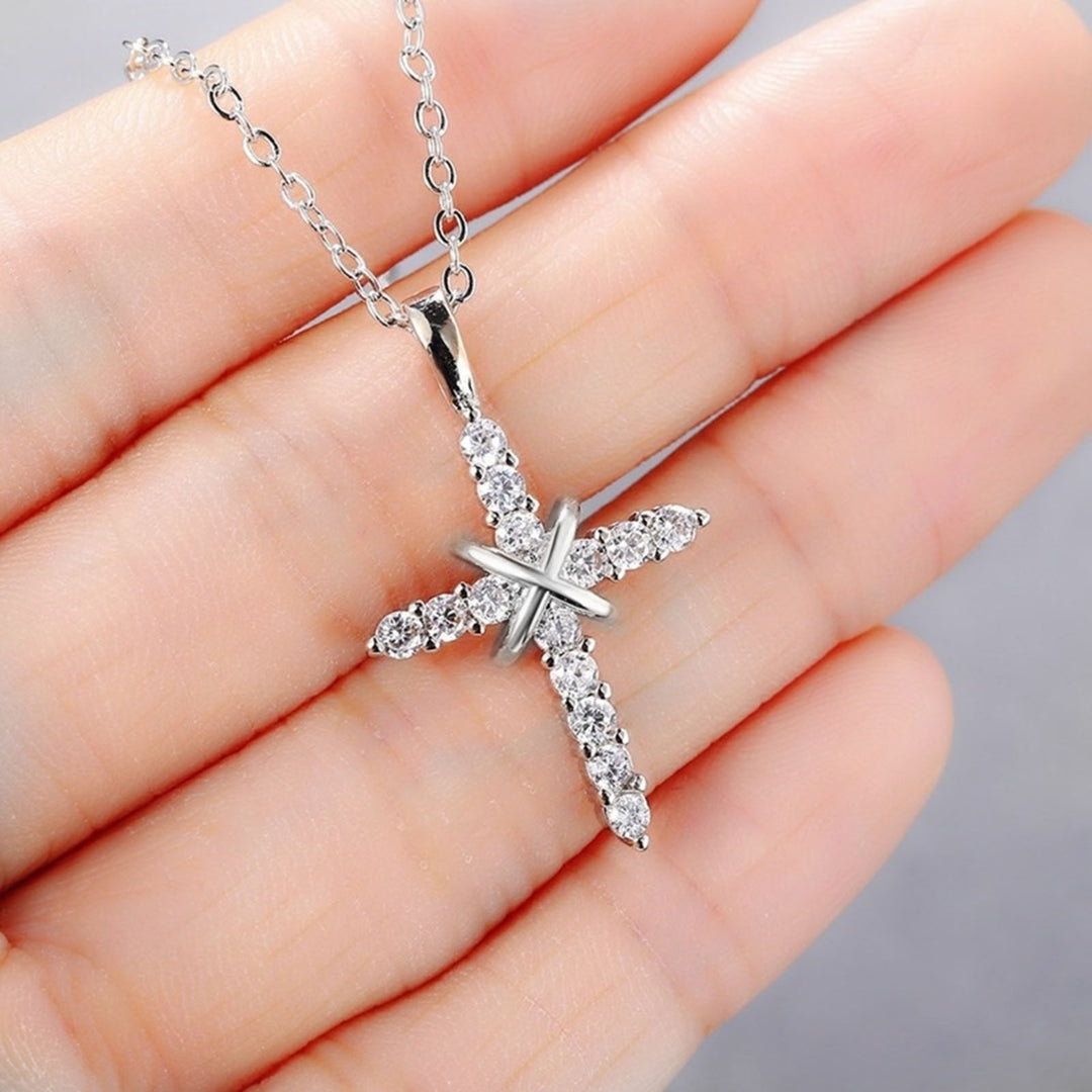 Women Necklace Shiny Surface Rust-proof Alloy Fashionable Unisex Necklace with Cross Pendant for Dating Image 6