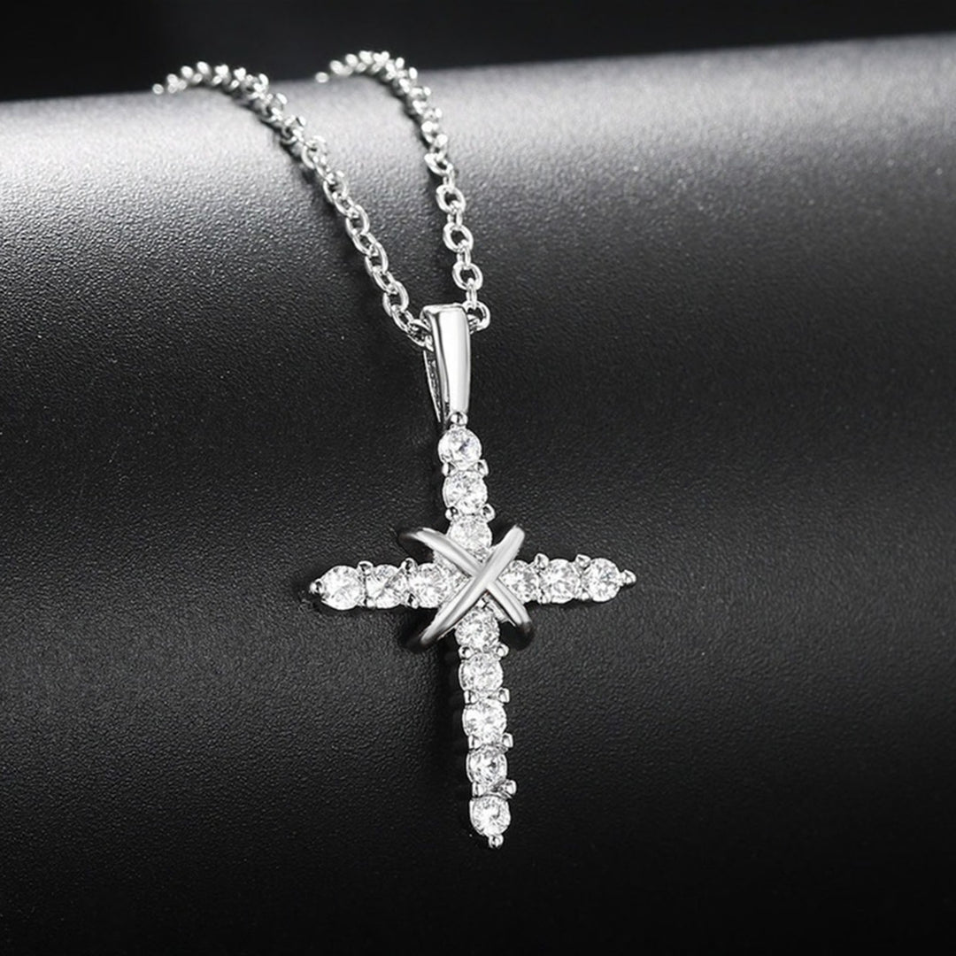 Women Necklace Shiny Surface Rust-proof Alloy Fashionable Unisex Necklace with Cross Pendant for Dating Image 7