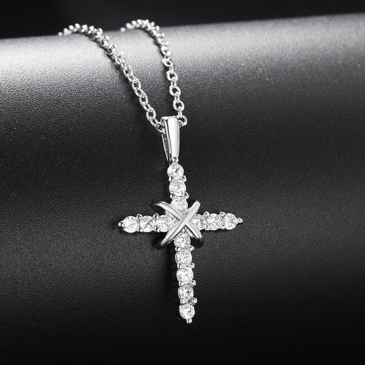 Women Necklace Shiny Surface Rust-proof Alloy Fashionable Unisex Necklace with Cross Pendant for Dating Image 7