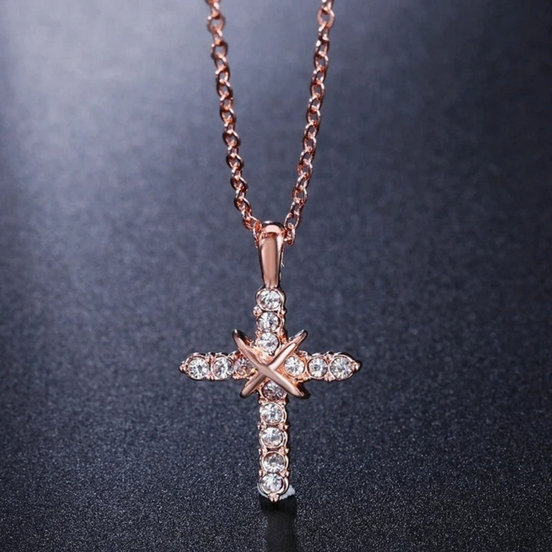 Women Necklace Shiny Surface Rust-proof Alloy Fashionable Unisex Necklace with Cross Pendant for Dating Image 8