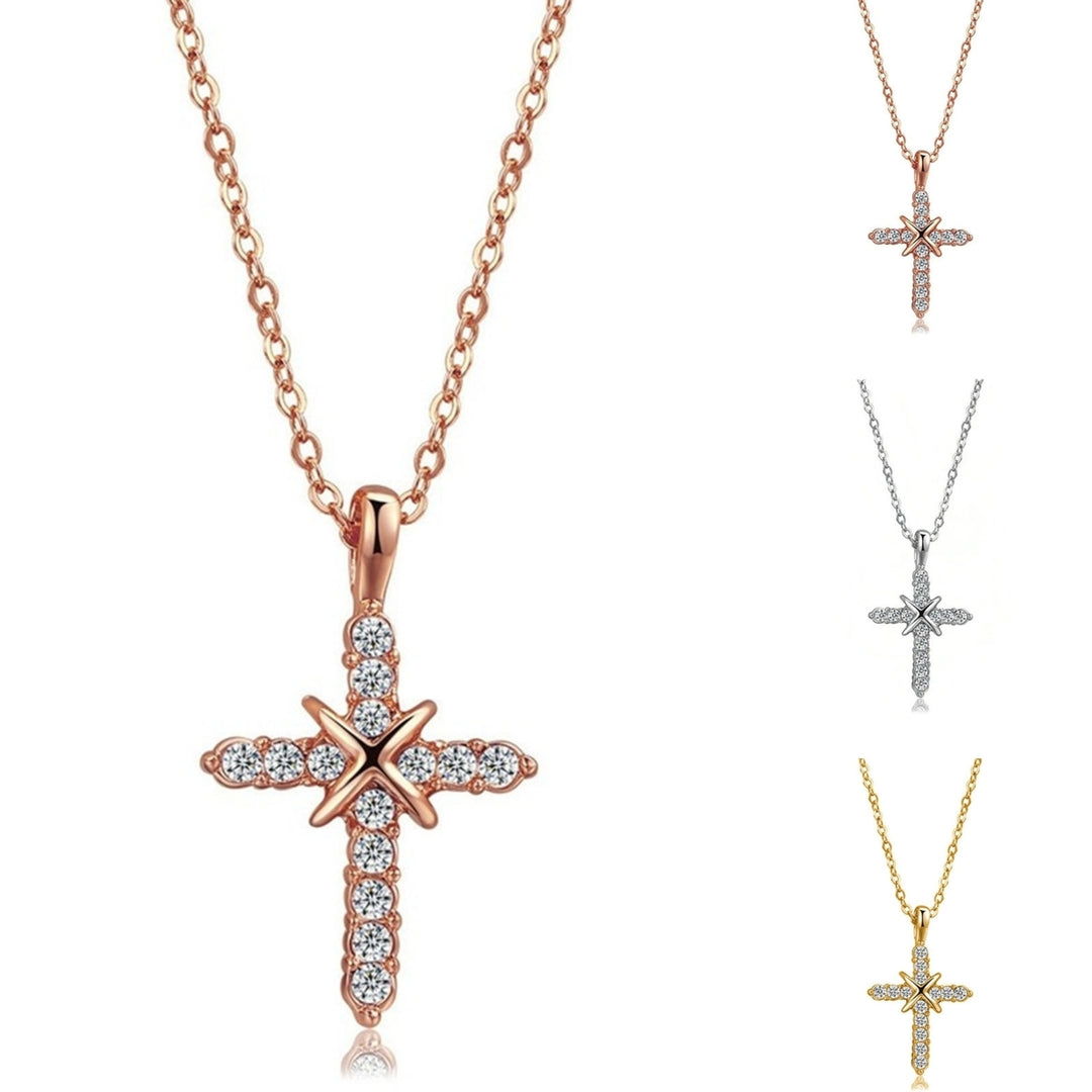 Women Necklace Shiny Surface Rust-proof Alloy Fashionable Unisex Necklace with Cross Pendant for Dating Image 9