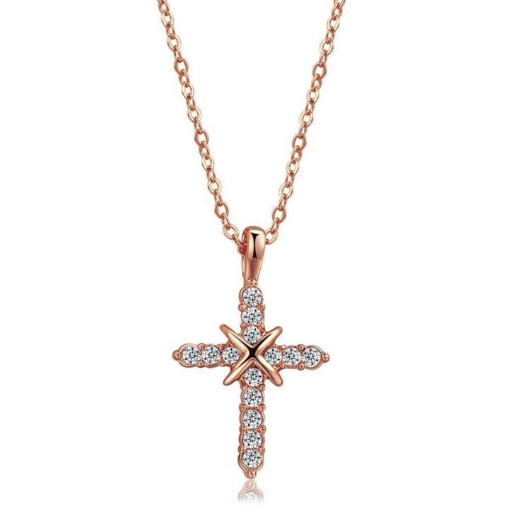 Women Necklace Shiny Surface Rust-proof Alloy Fashionable Unisex Necklace with Cross Pendant for Dating Image 10