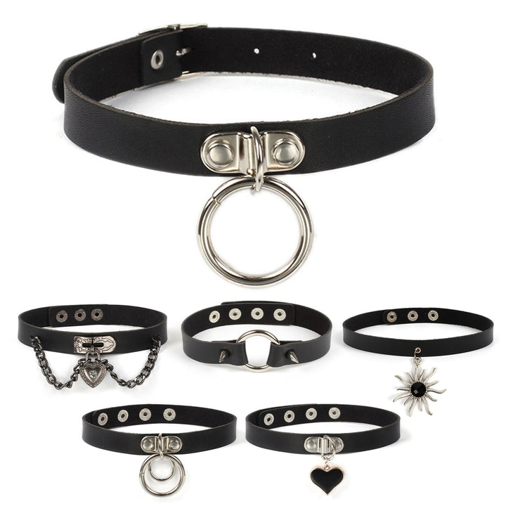 Women Choker Heart Hip Hop Faux Leather Exaggerated Rivets Collar Choker for Daily Wear Image 1