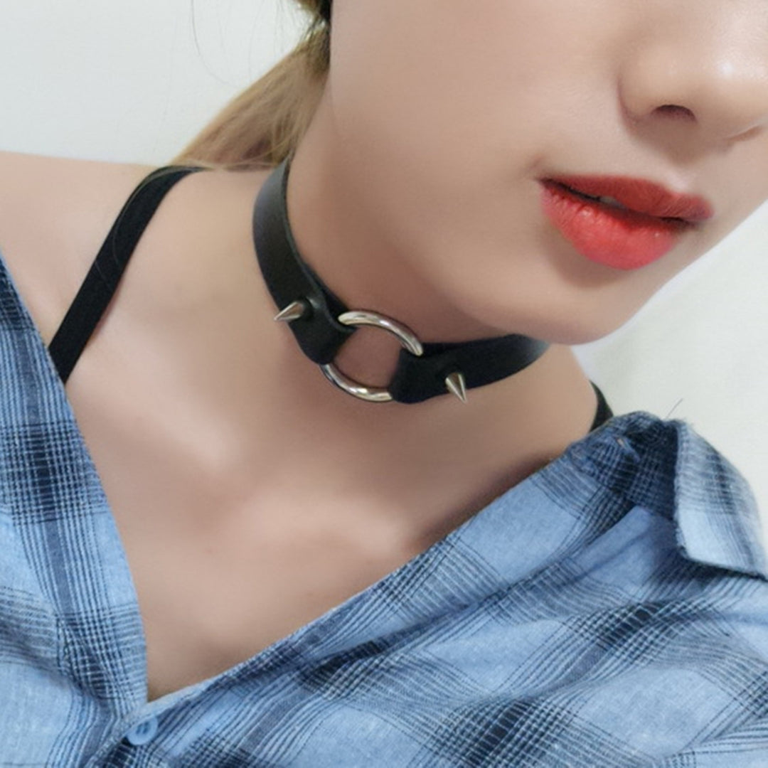 Women Choker Heart Hip Hop Faux Leather Exaggerated Rivets Collar Choker for Daily Wear Image 10