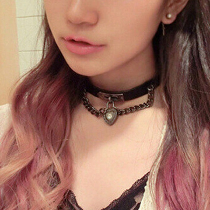 Women Choker Heart Hip Hop Faux Leather Exaggerated Rivets Collar Choker for Daily Wear Image 12