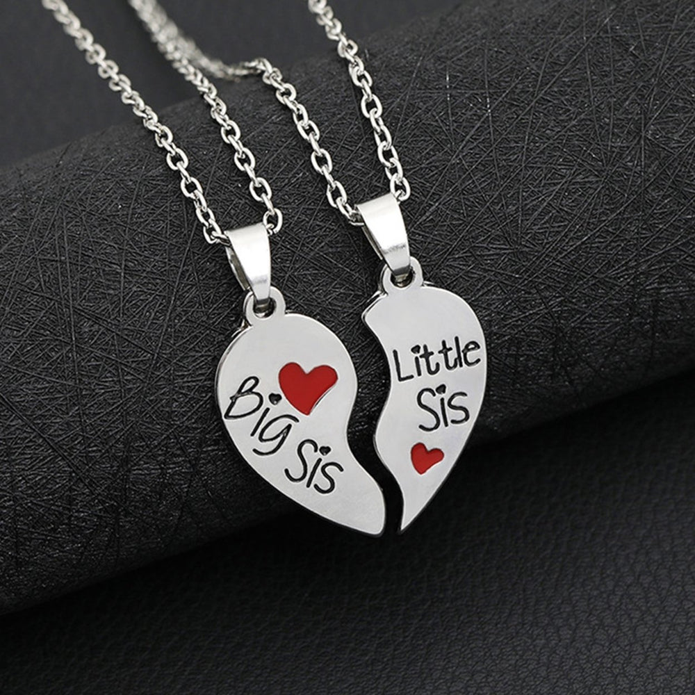 2 Set Sister Necklace Heart Shape Durable Stainless Cute Key Ring for Gift Image 2