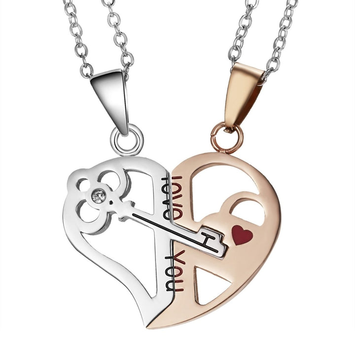 1 Pair Matching Necklace Heart Shape Creative Unisex Good Workmanship Couple Pendant for Gift Image 1