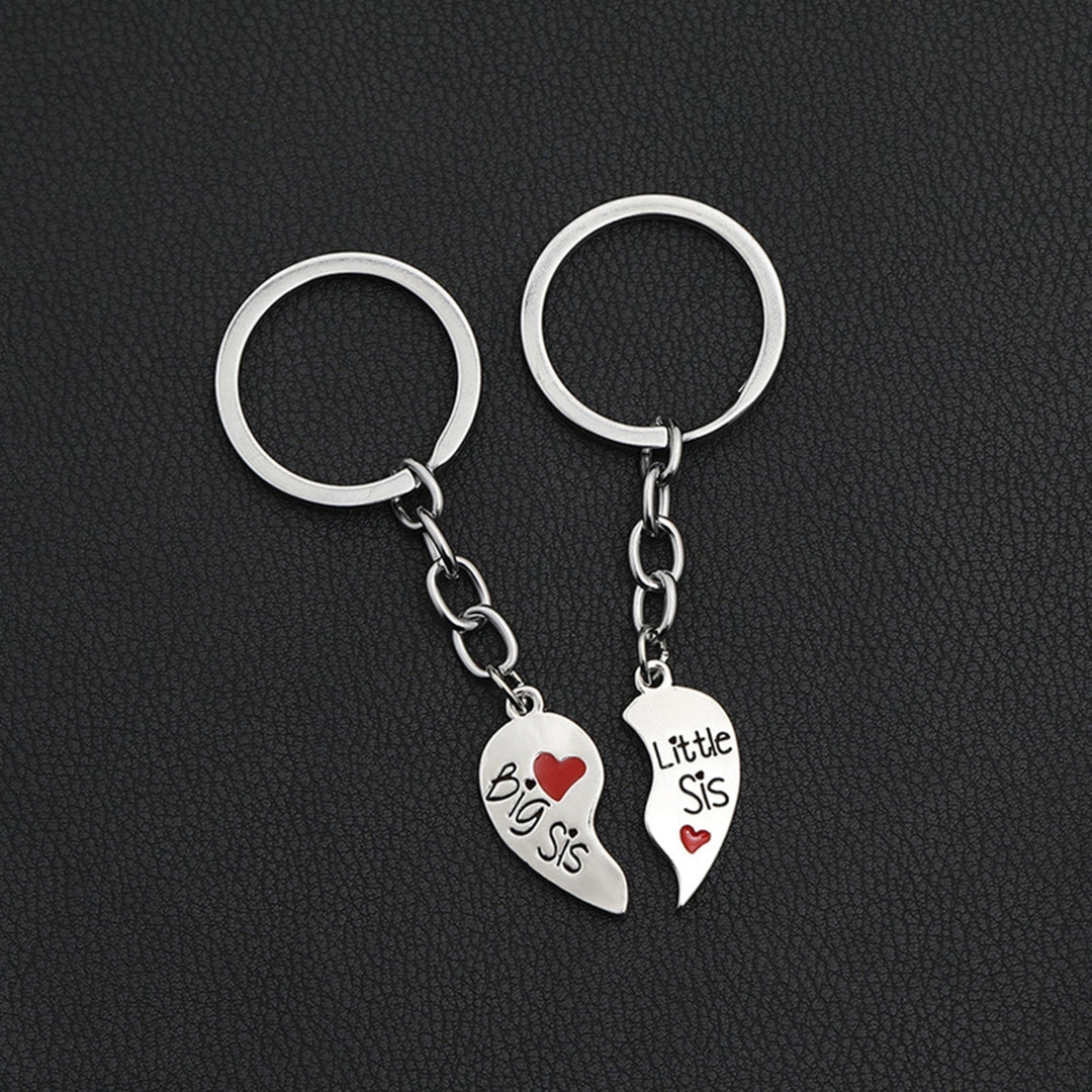 2 Set Sister Necklace Heart Shape Durable Stainless Cute Key Ring for Gift Image 4