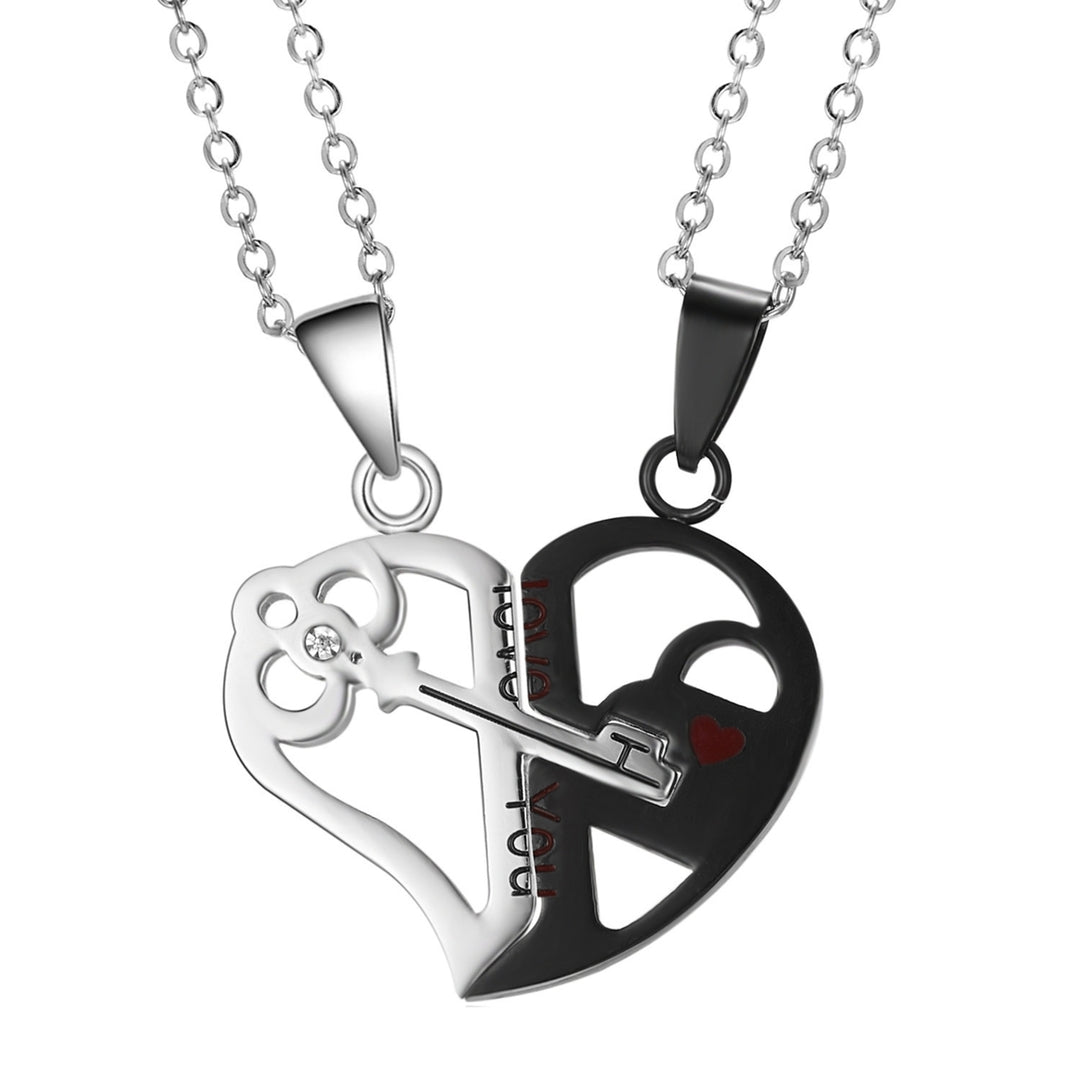 1 Pair Matching Necklace Heart Shape Creative Unisex Good Workmanship Couple Pendant for Gift Image 3