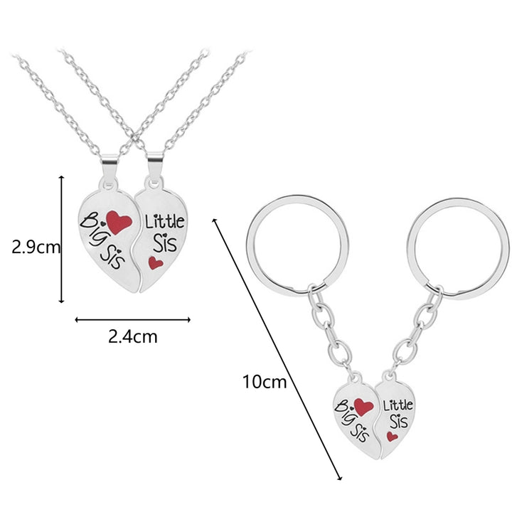 2 Set Sister Necklace Heart Shape Durable Stainless Cute Key Ring for Gift Image 4