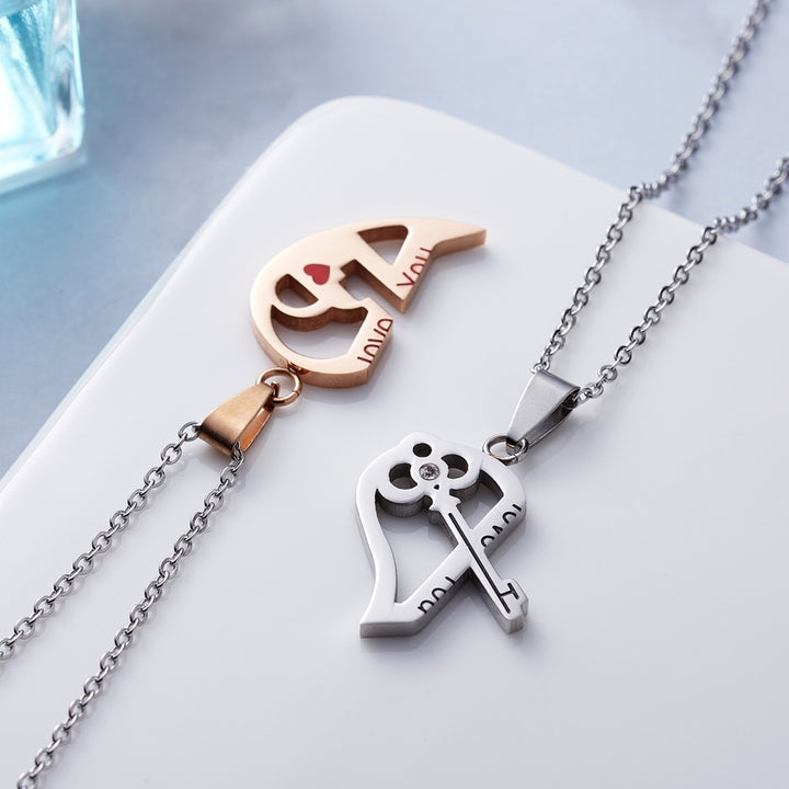 1 Pair Matching Necklace Heart Shape Creative Unisex Good Workmanship Couple Pendant for Gift Image 4