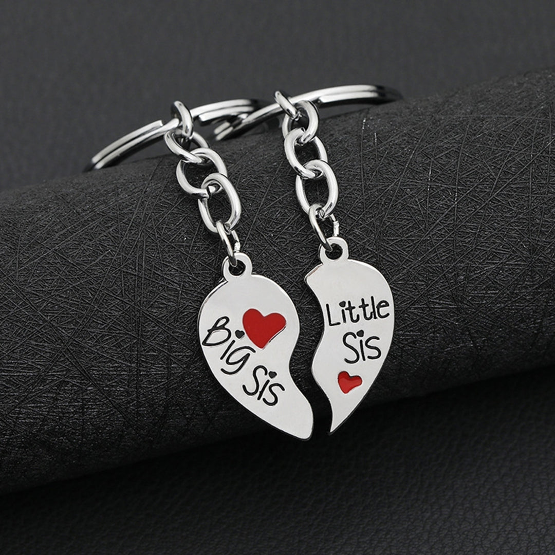 2 Set Sister Necklace Heart Shape Durable Stainless Cute Key Ring for Gift Image 6