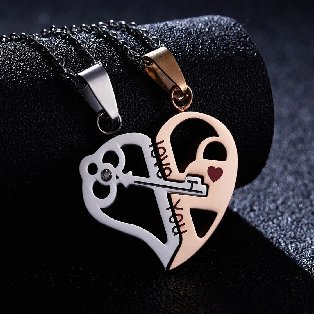 1 Pair Matching Necklace Heart Shape Creative Unisex Good Workmanship Couple Pendant for Gift Image 6