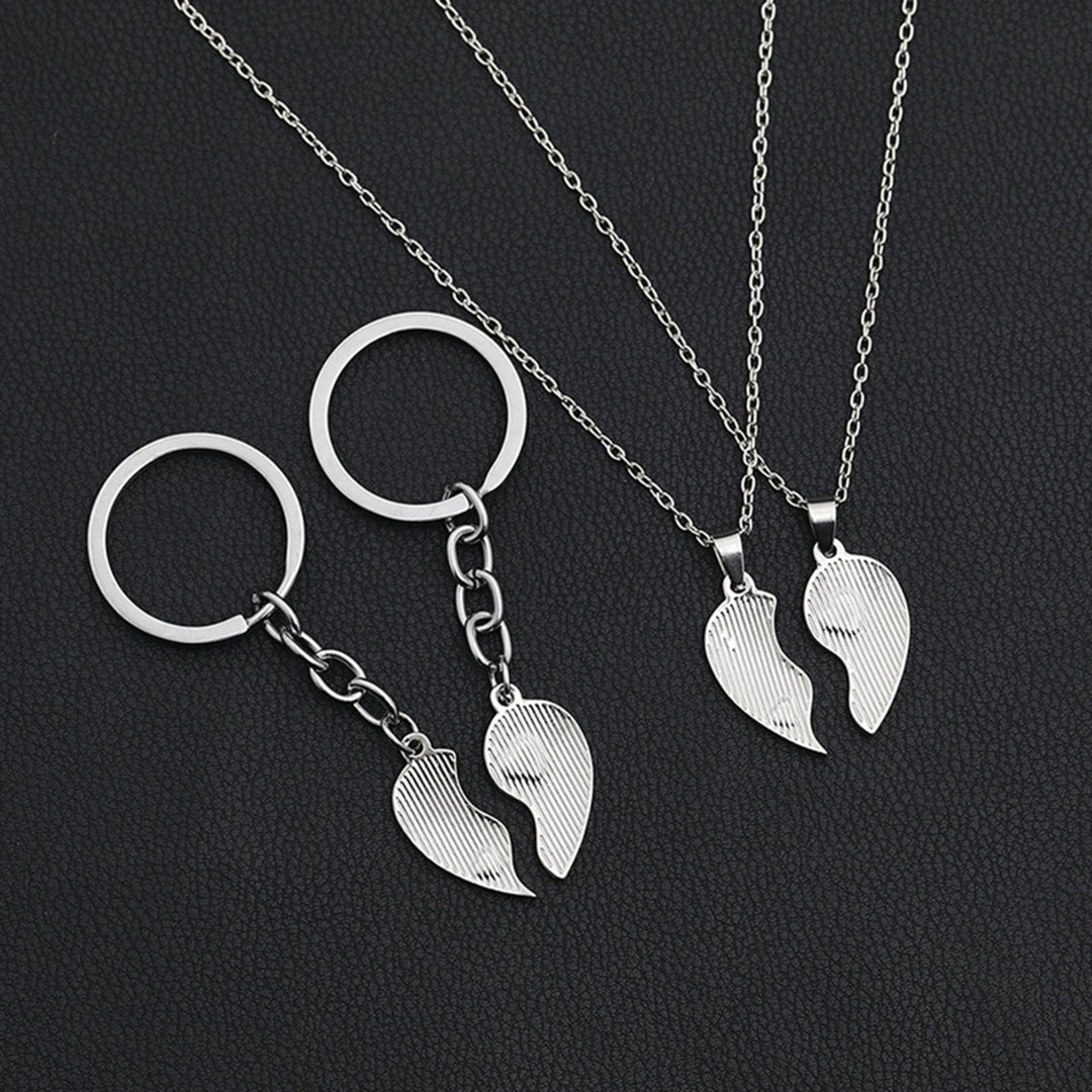 2 Set Sister Necklace Heart Shape Durable Stainless Cute Key Ring for Gift Image 8