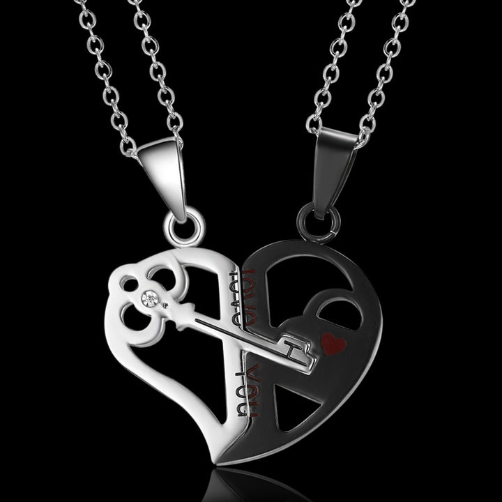 1 Pair Matching Necklace Heart Shape Creative Unisex Good Workmanship Couple Pendant for Gift Image 9