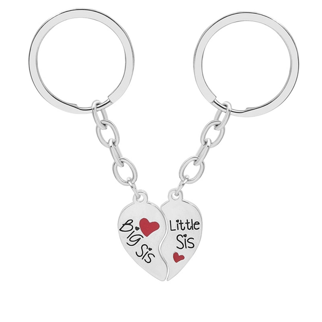 2 Set Sister Necklace Heart Shape Durable Stainless Cute Key Ring for Gift Image 12