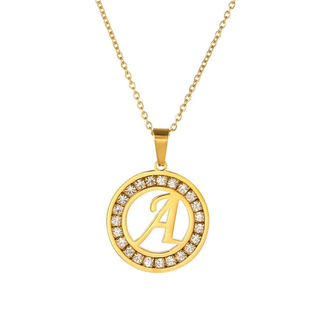 Women Round Pendant Necklace Gold Color A-Z 26 Letter Inlaid Rhinestone Clavicle Chain Jewelry Gifts Image 2