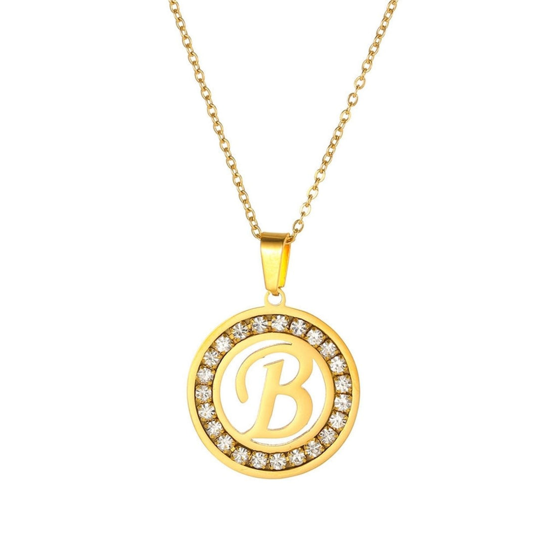 Women Round Pendant Necklace Gold Color A-Z 26 Letter Inlaid Rhinestone Clavicle Chain Jewelry Gifts Image 3