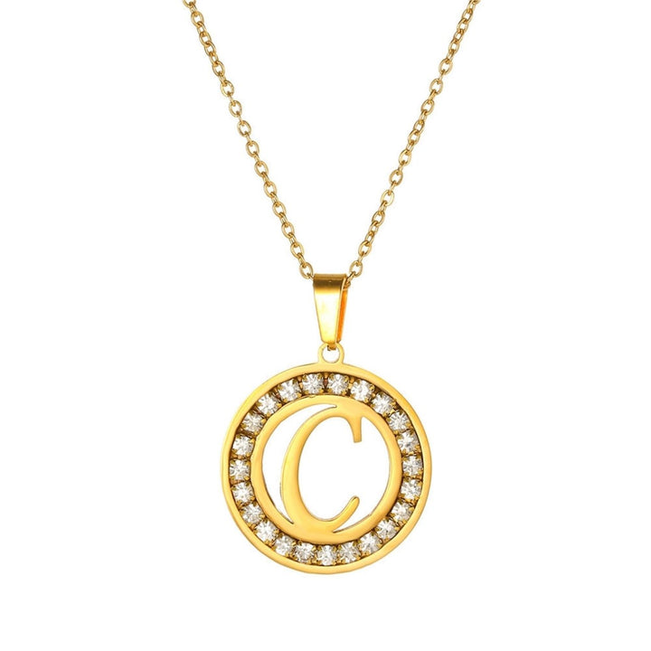 Women Round Pendant Necklace Gold Color A-Z 26 Letter Inlaid Rhinestone Clavicle Chain Jewelry Gifts Image 4