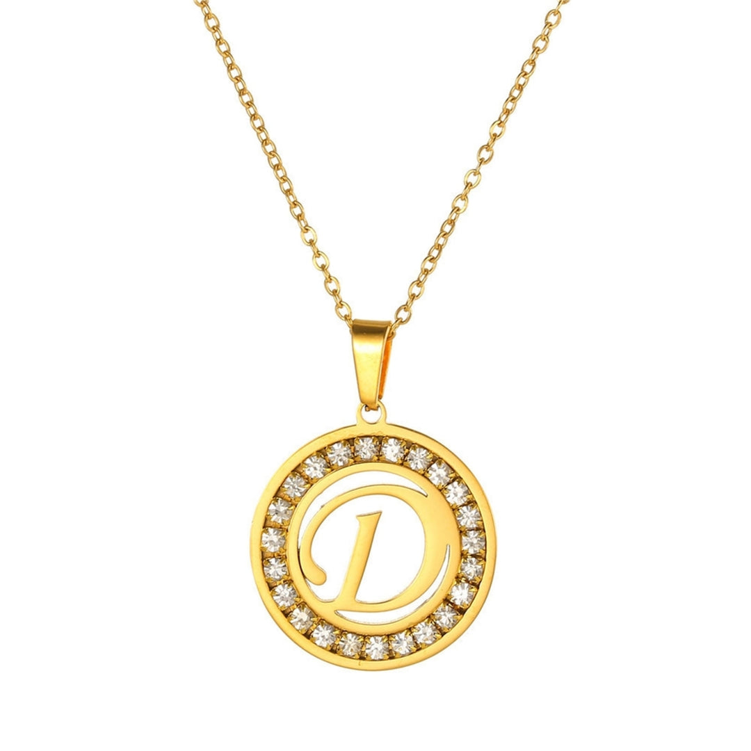 Women Round Pendant Necklace Gold Color A-Z 26 Letter Inlaid Rhinestone Clavicle Chain Jewelry Gifts Image 4