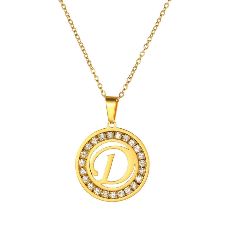 Women Round Pendant Necklace Gold Color A-Z 26 Letter Inlaid Rhinestone Clavicle Chain Jewelry Gifts Image 4