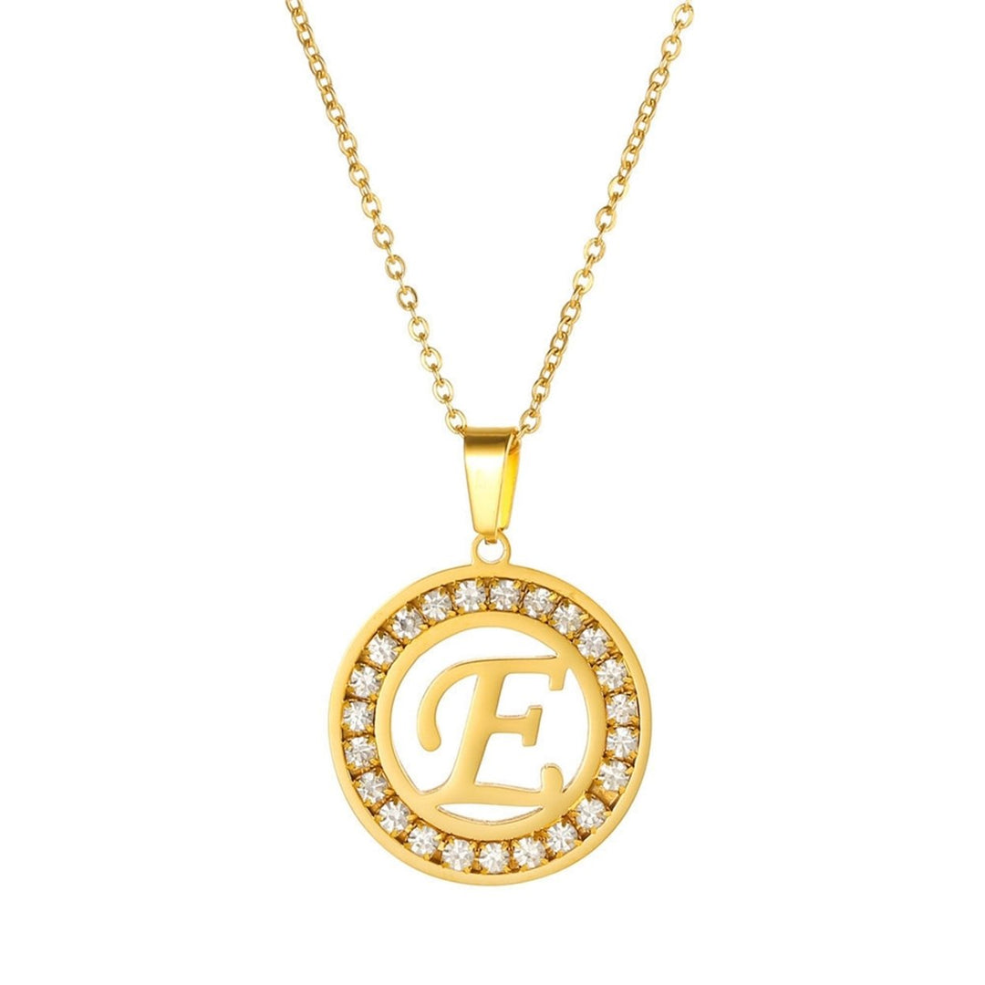 Women Round Pendant Necklace Gold Color A-Z 26 Letter Inlaid Rhinestone Clavicle Chain Jewelry Gifts Image 6