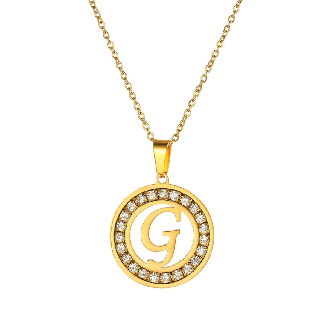 Women Round Pendant Necklace Gold Color A-Z 26 Letter Inlaid Rhinestone Clavicle Chain Jewelry Gifts Image 7