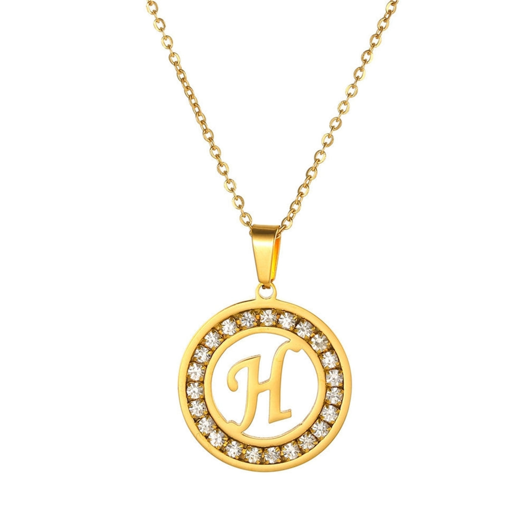 Women Round Pendant Necklace Gold Color A-Z 26 Letter Inlaid Rhinestone Clavicle Chain Jewelry Gifts Image 8