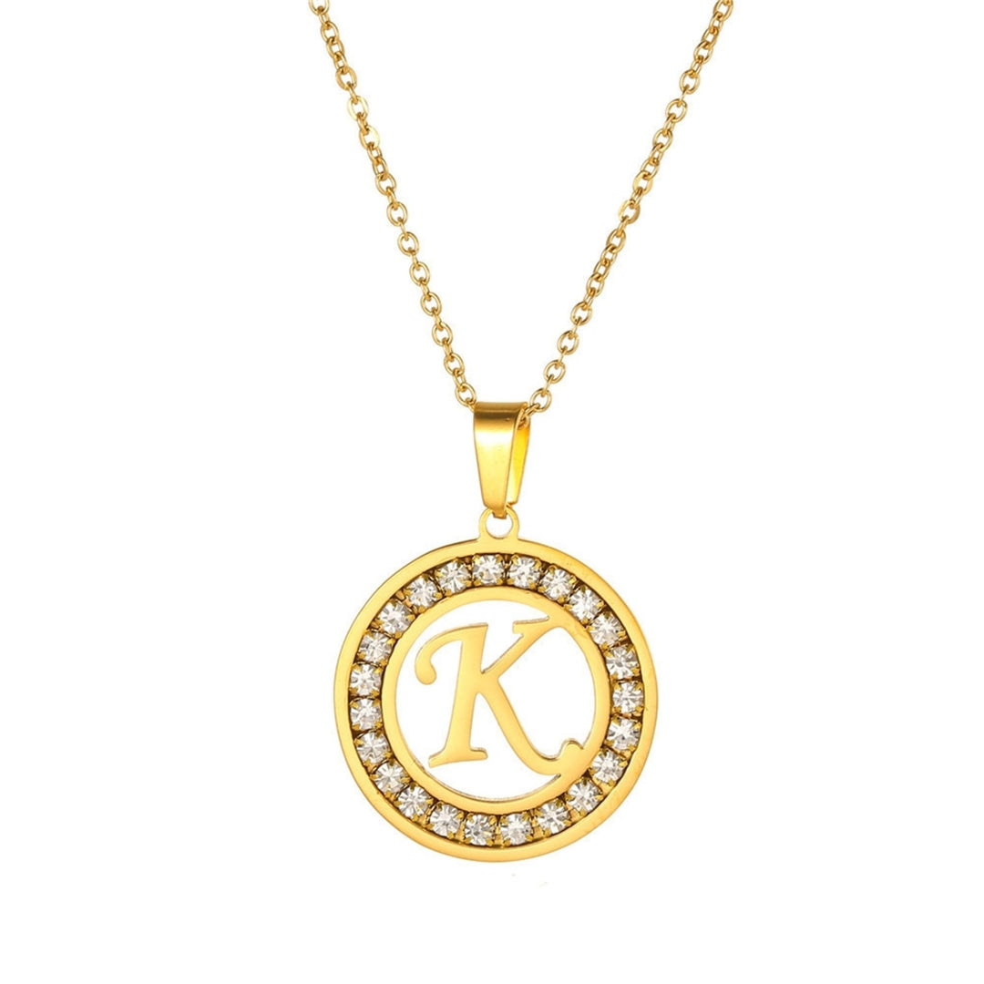 Women Round Pendant Necklace Gold Color A-Z 26 Letter Inlaid Rhinestone Clavicle Chain Jewelry Gifts Image 9