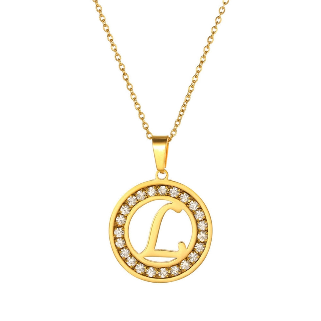 Women Round Pendant Necklace Gold Color A-Z 26 Letter Inlaid Rhinestone Clavicle Chain Jewelry Gifts Image 10