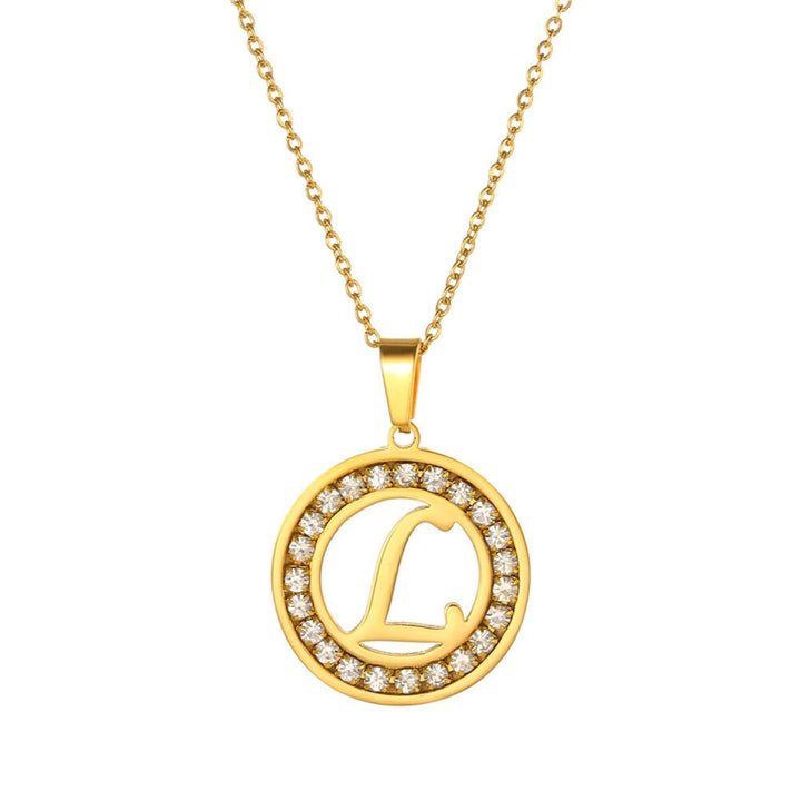 Women Round Pendant Necklace Gold Color A-Z 26 Letter Inlaid Rhinestone Clavicle Chain Jewelry Gifts Image 10