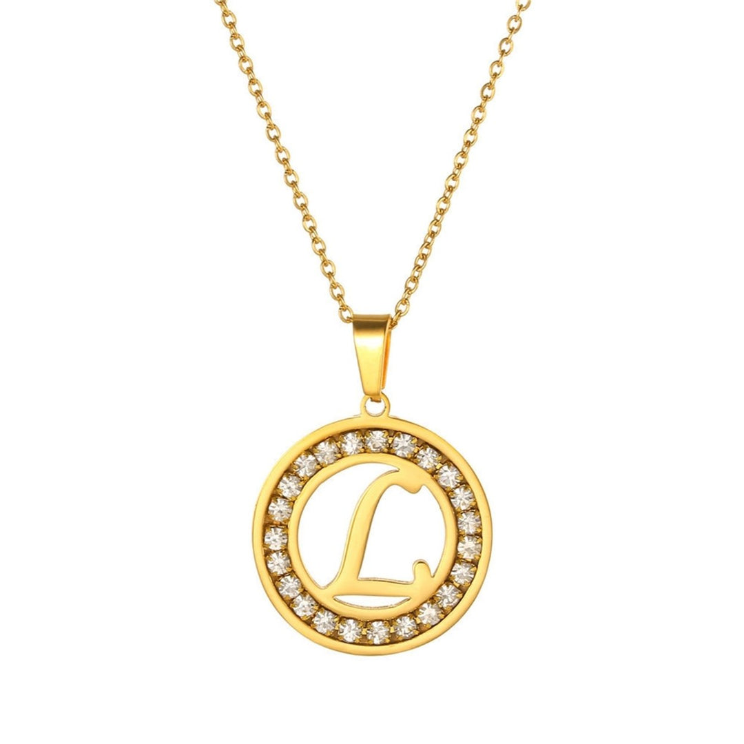 Women Round Pendant Necklace Gold Color A-Z 26 Letter Inlaid Rhinestone Clavicle Chain Jewelry Gifts Image 1