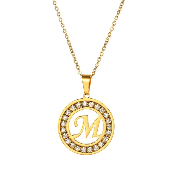 Women Round Pendant Necklace Gold Color A-Z 26 Letter Inlaid Rhinestone Clavicle Chain Jewelry Gifts Image 11