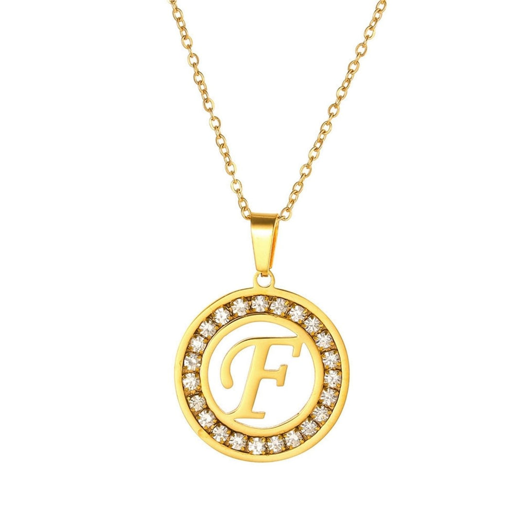 Women Round Pendant Necklace Gold Color A-Z 26 Letter Inlaid Rhinestone Clavicle Chain Jewelry Gifts Image 1