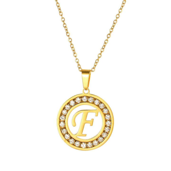 Women Round Pendant Necklace Gold Color A-Z 26 Letter Inlaid Rhinestone Clavicle Chain Jewelry Gifts Image 1