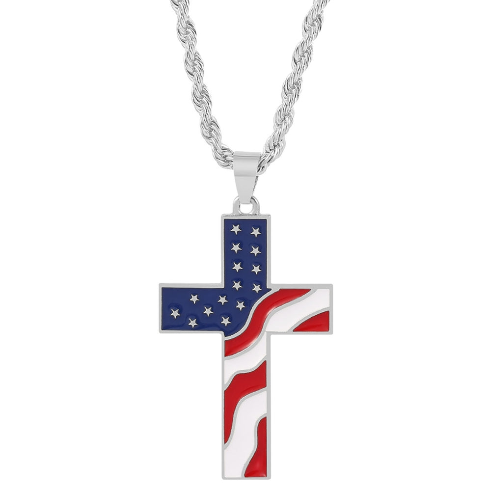 Men Necklace Polished American National Flag Print All Match Faith Colorful Cross Shape Men Pendant for Gift Image 2