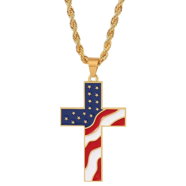 Men Necklace Polished American National Flag Print All Match Faith Colorful Cross Shape Men Pendant for Gift Image 3