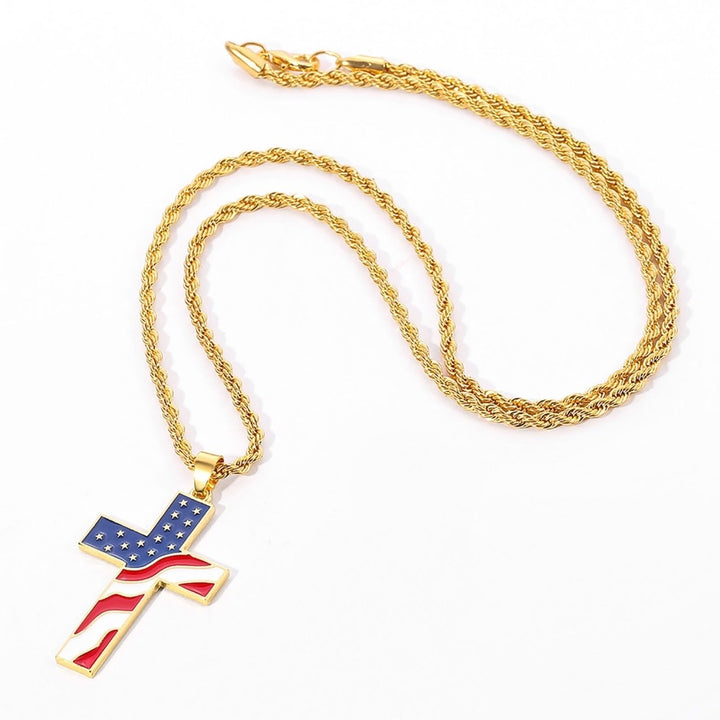 Men Necklace Polished American National Flag Print All Match Faith Colorful Cross Shape Men Pendant for Gift Image 4